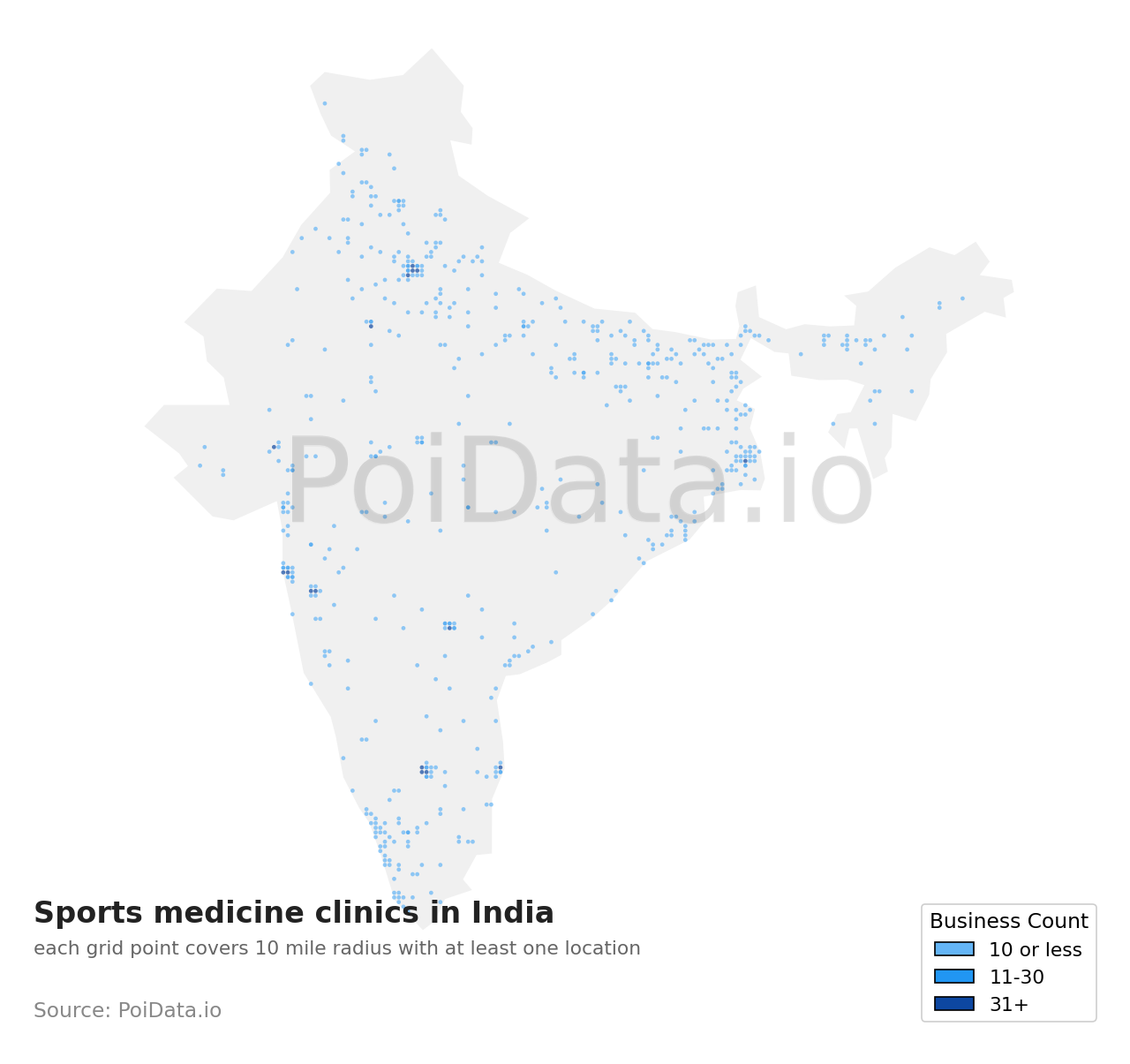 Sports medicine clinic density map for India