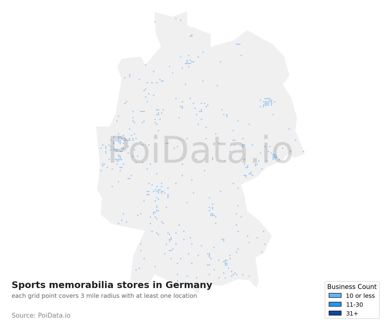Sports memorabilia store density map for Germany