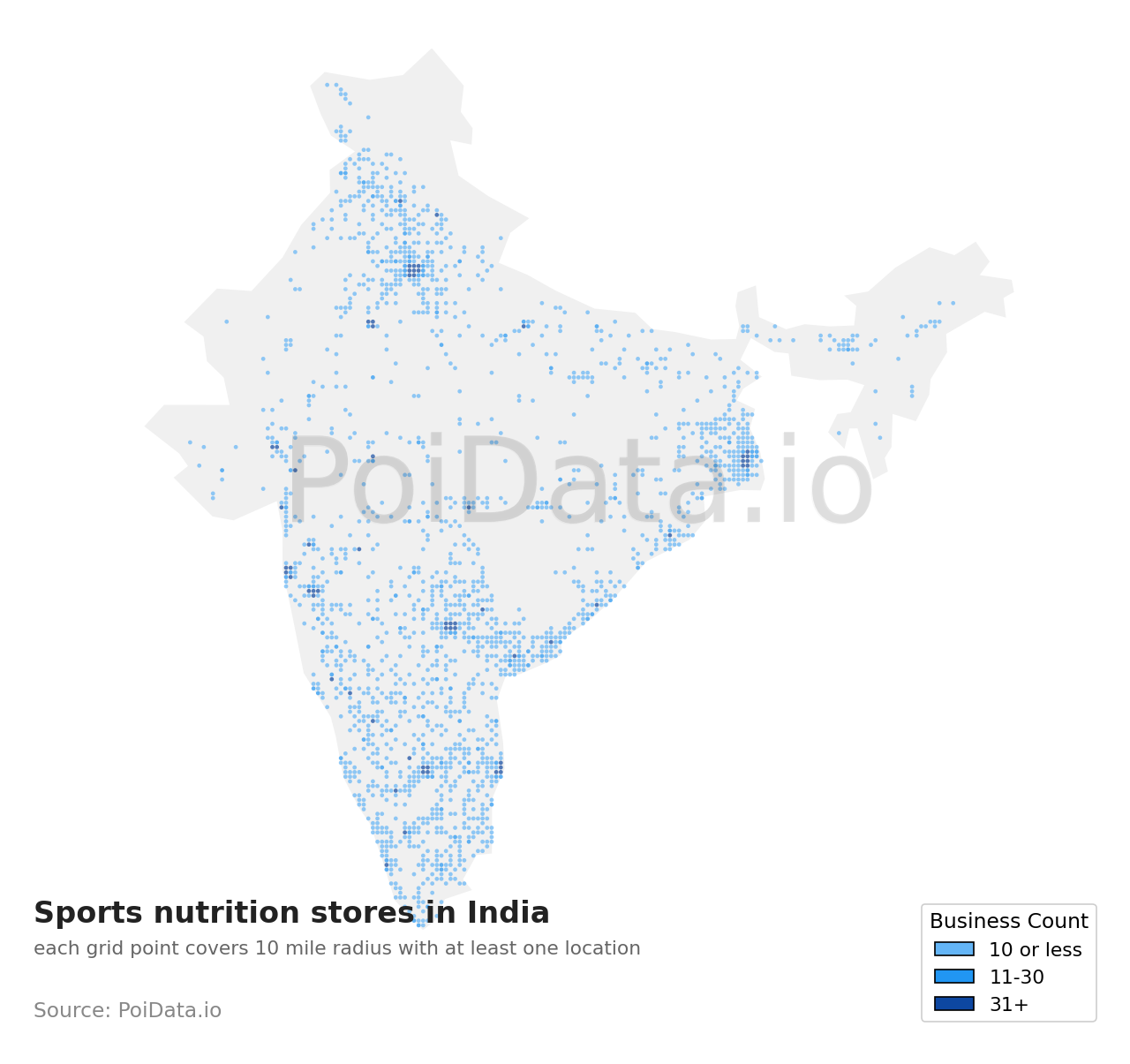 Sports nutrition store density map for India