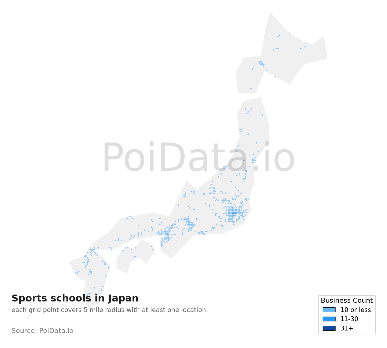 Sports school density map for Japan