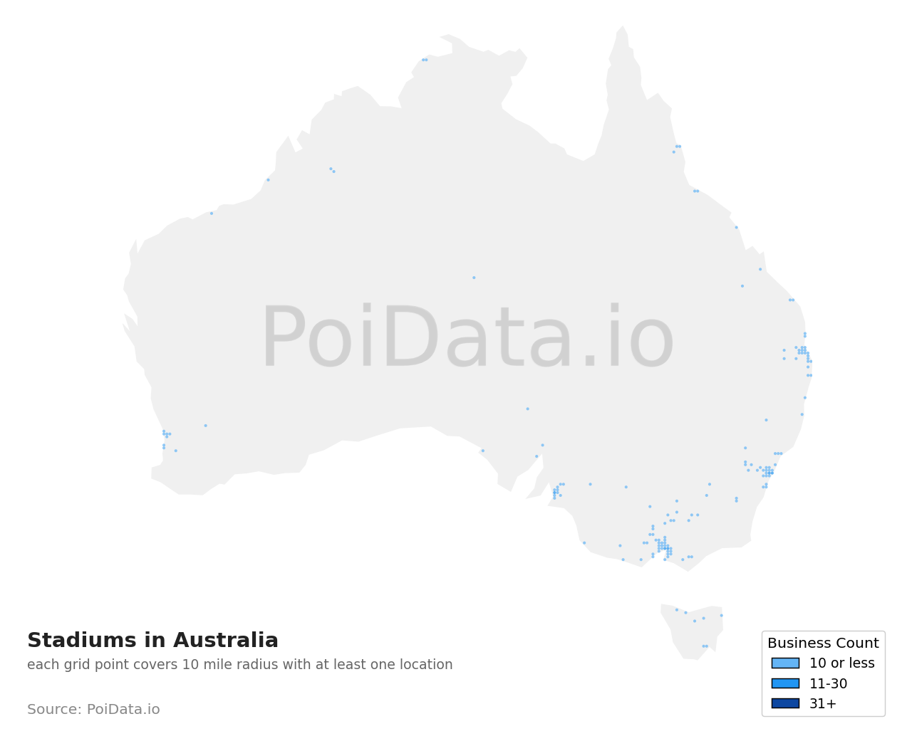 Stadium density map for South Australia, Australia