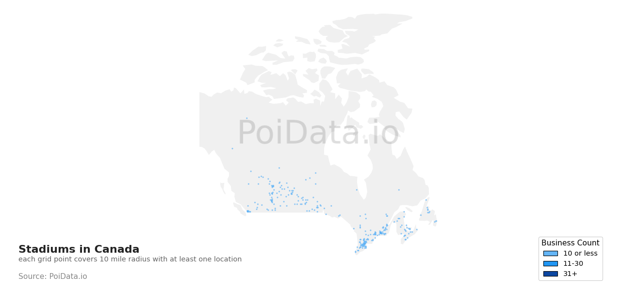 Stadium density map for Manitoba, Canada