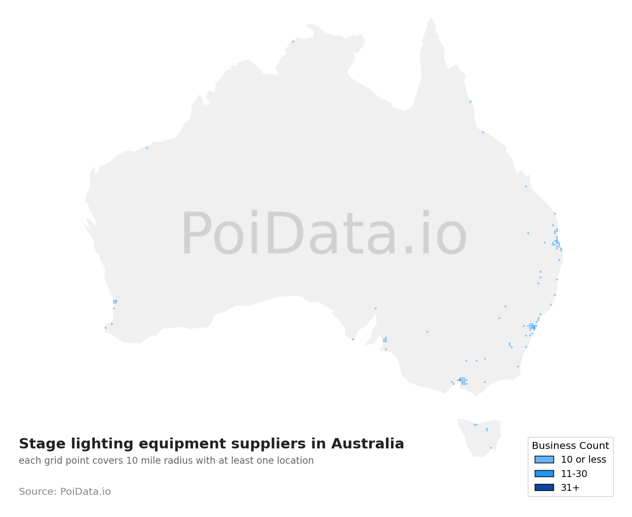 Stage lighting equipment supplier density map for QLD, Australia