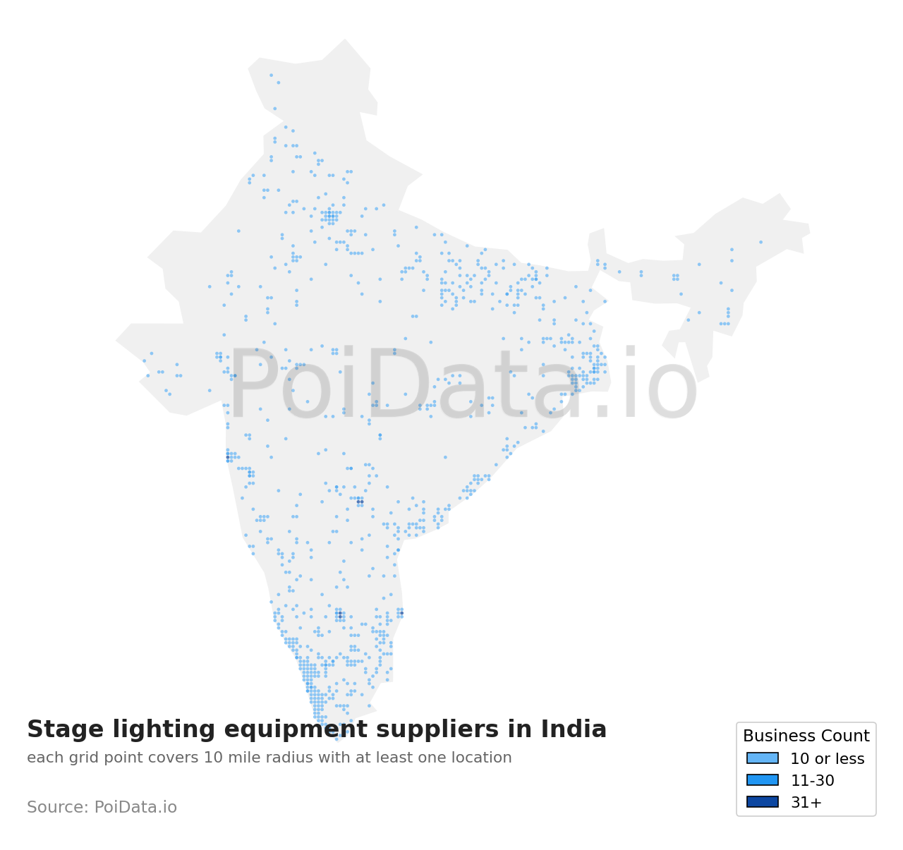 Stage lighting equipment supplier density map for India