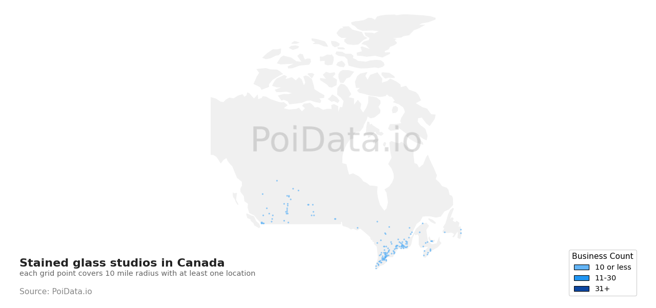 Stained glass studio density map for Prince Edward Island, Canada