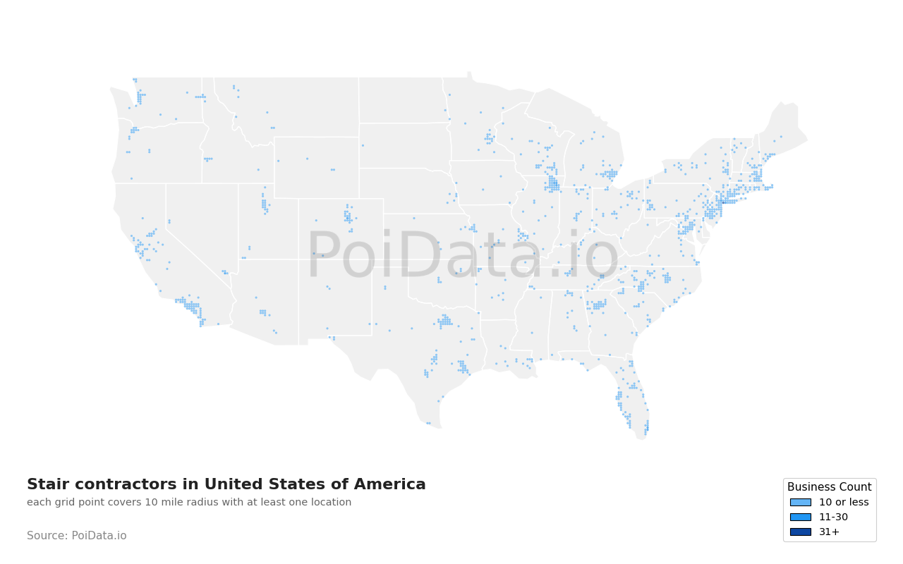 Stair contractor density map for Minnesota, United States