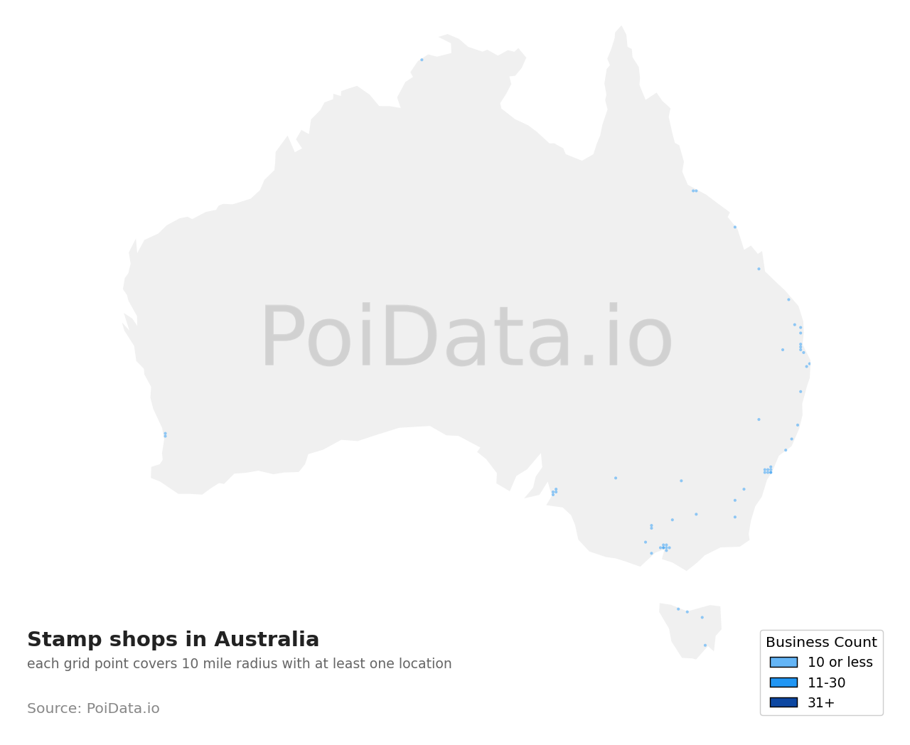 Stamp shop density map for Australia