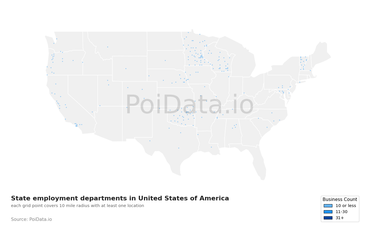 State employment department density map for Delaware, United States
