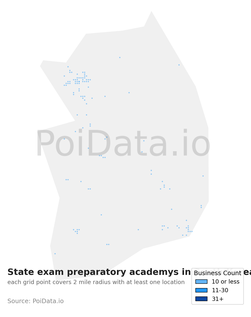 State exam preparatory academy density map for South Korea