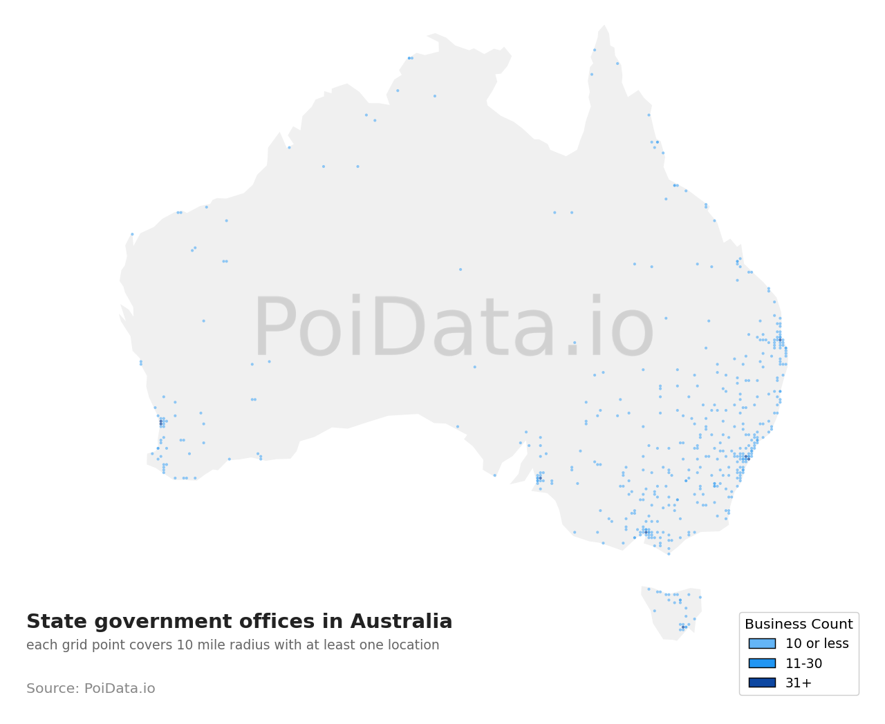 State government office density map for Western Australia, Australia