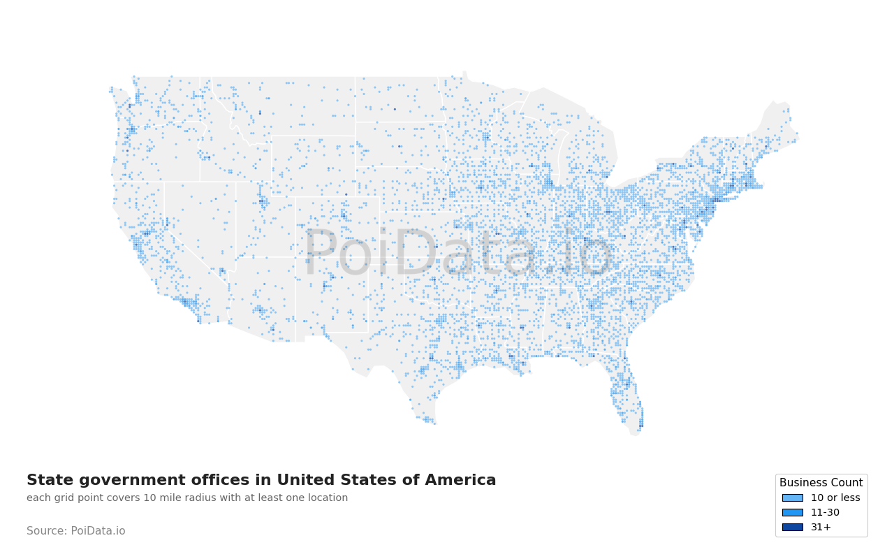 State government office density map for Florida, United States