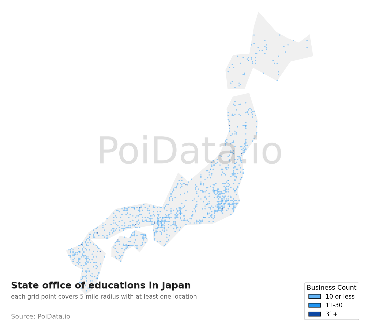 State office of education density map for Japan