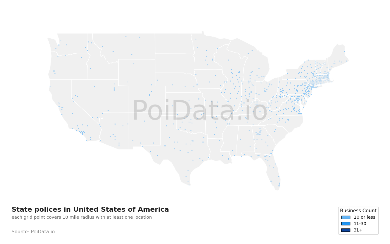 State police density map for United States