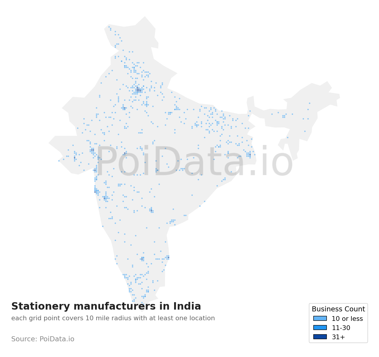 Stationery manufacturer density map for India