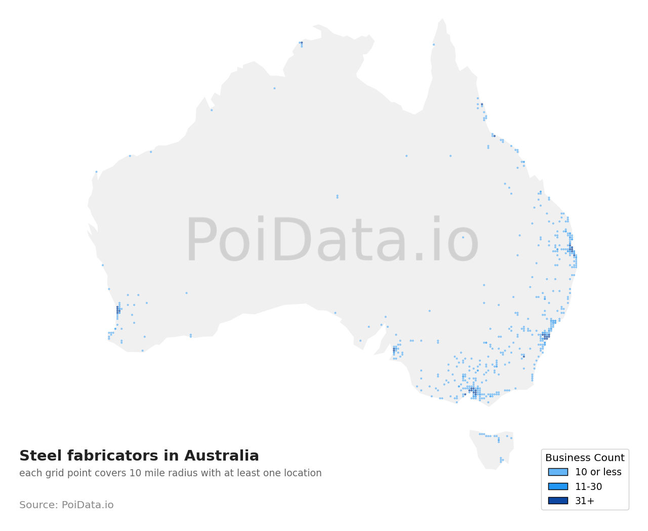 Steel fabricator density map for Australia