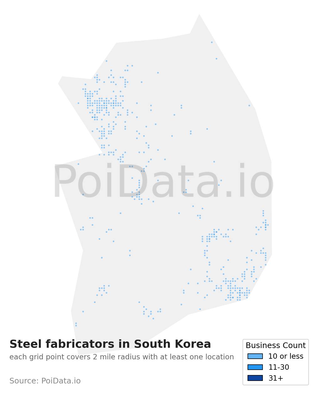 Steel fabricator density map for South Korea