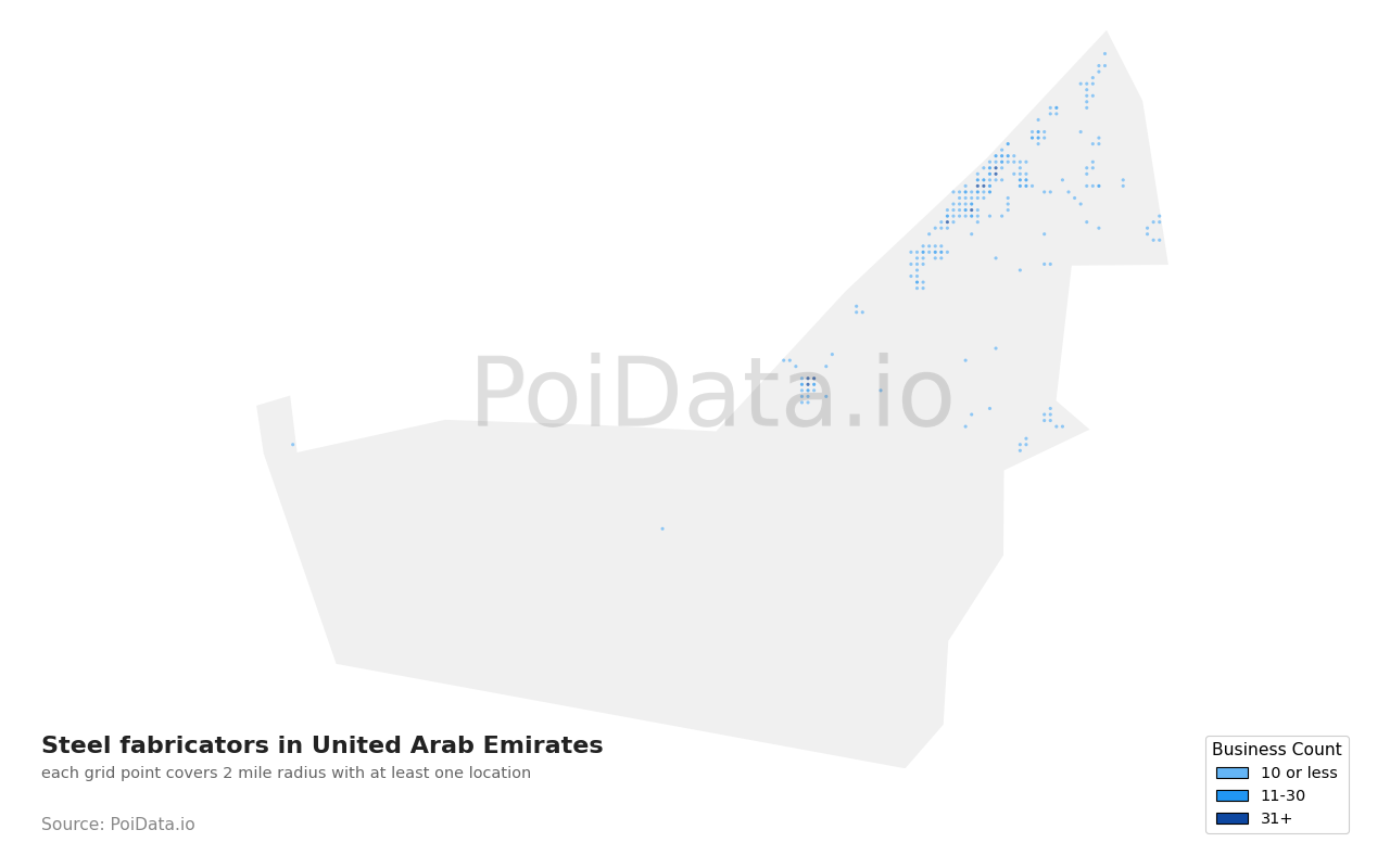 Steel fabricator density map for United Arab Emirates