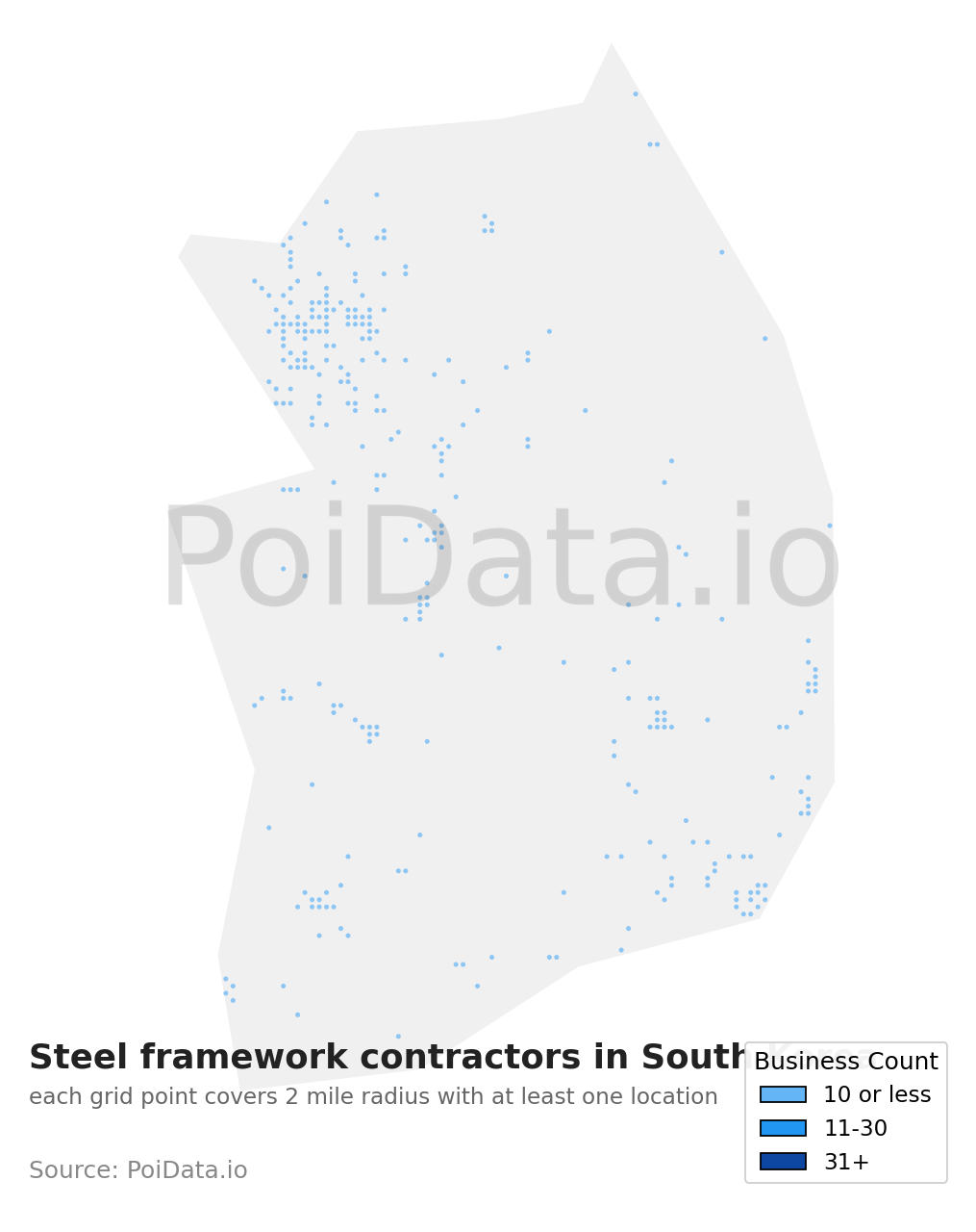 Steel framework contractor density map for South Korea