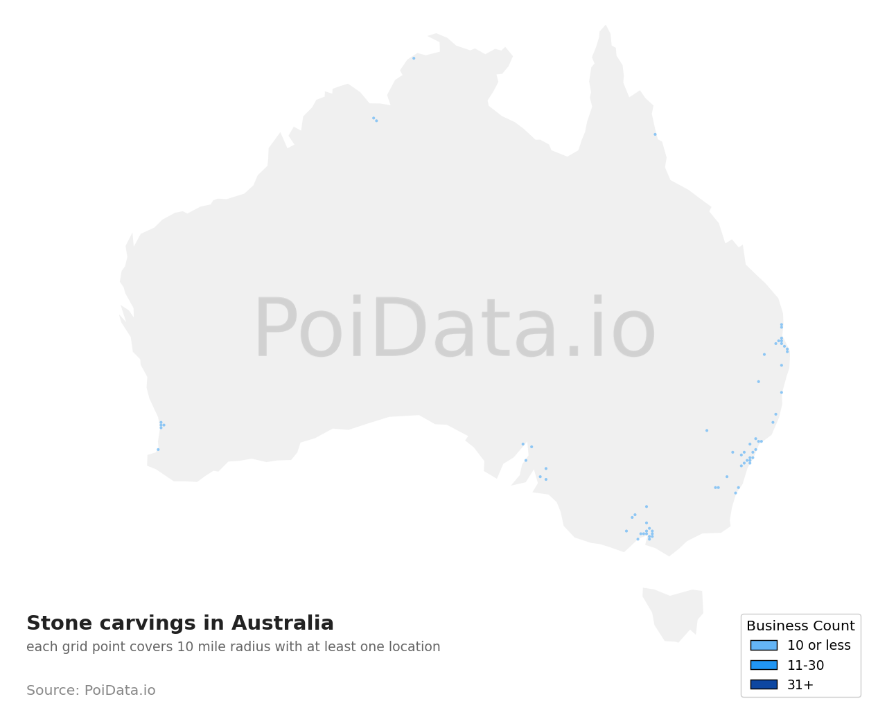 Stone carving density map for Australia