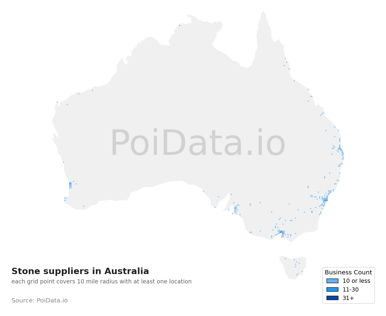 Stone supplier density map for Australia
