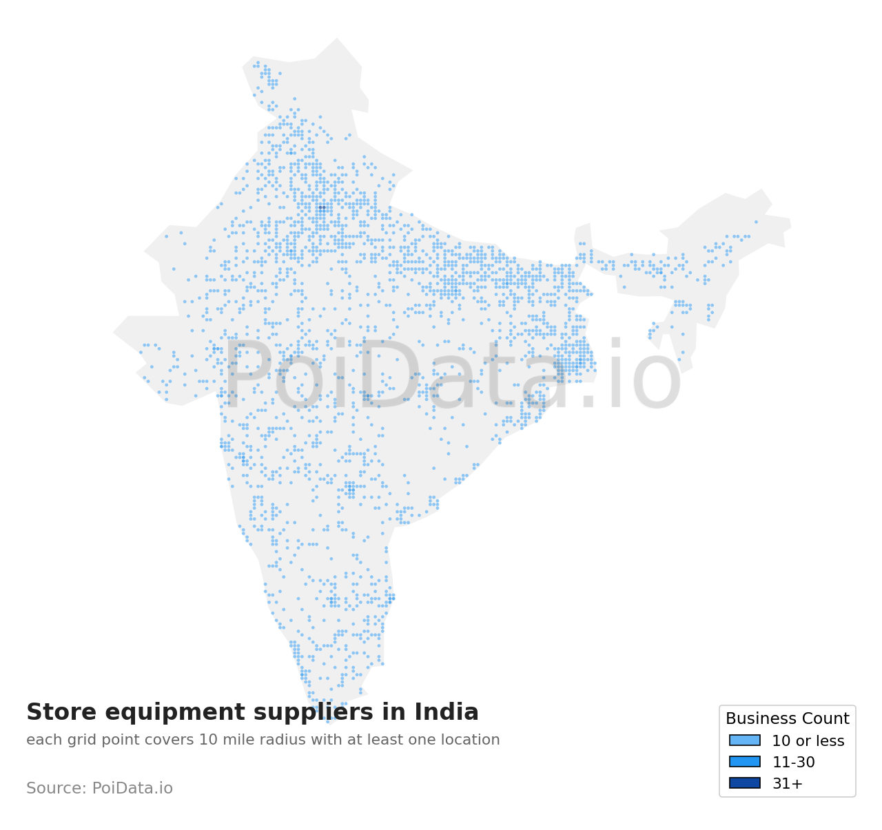 Store equipment supplier density map for India
