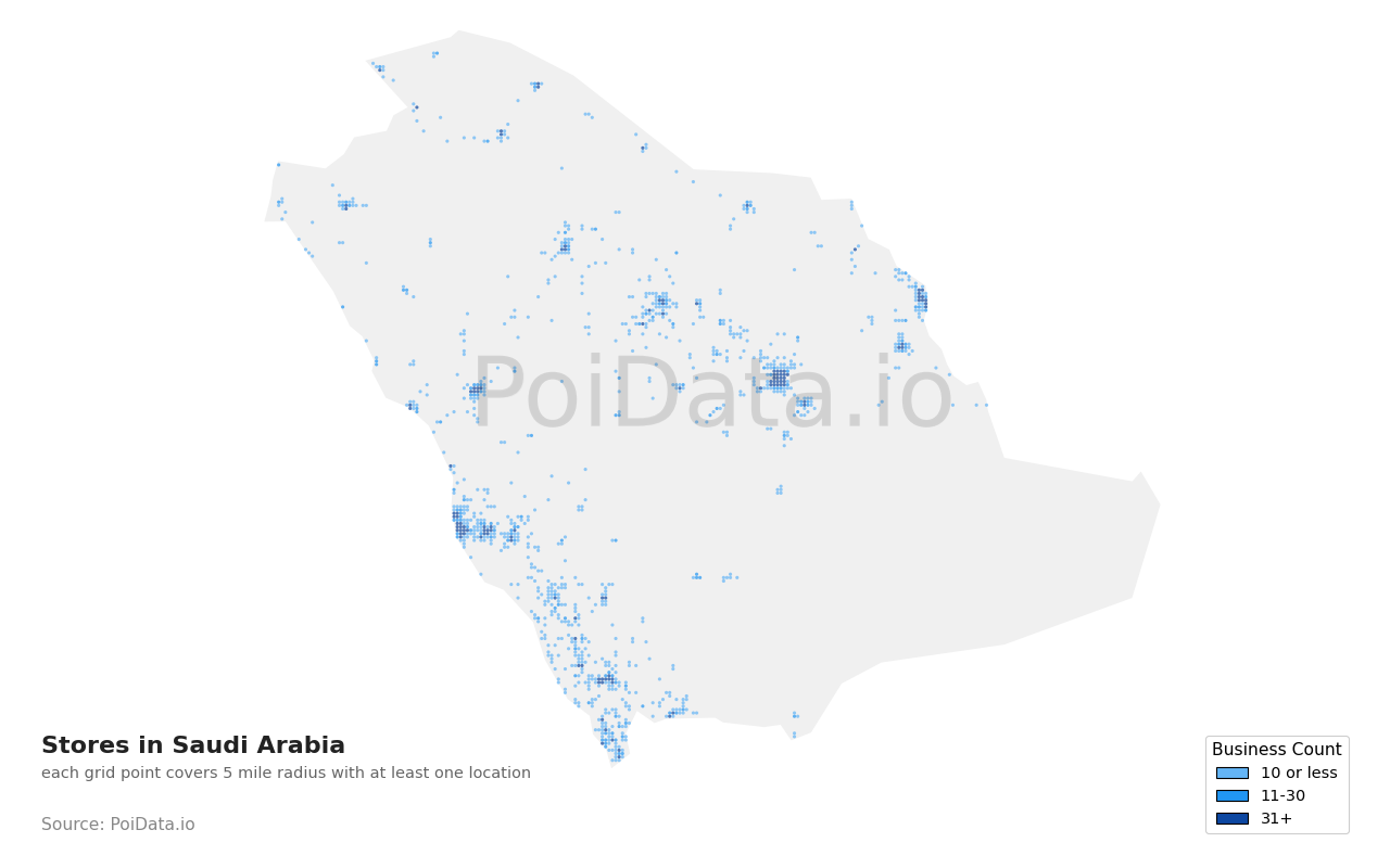 Store density map for Saudi Arabia