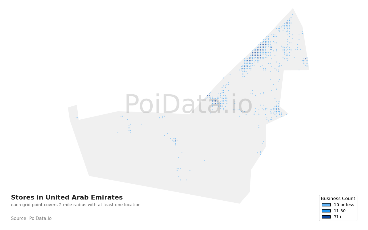 Store density map for United Arab Emirates