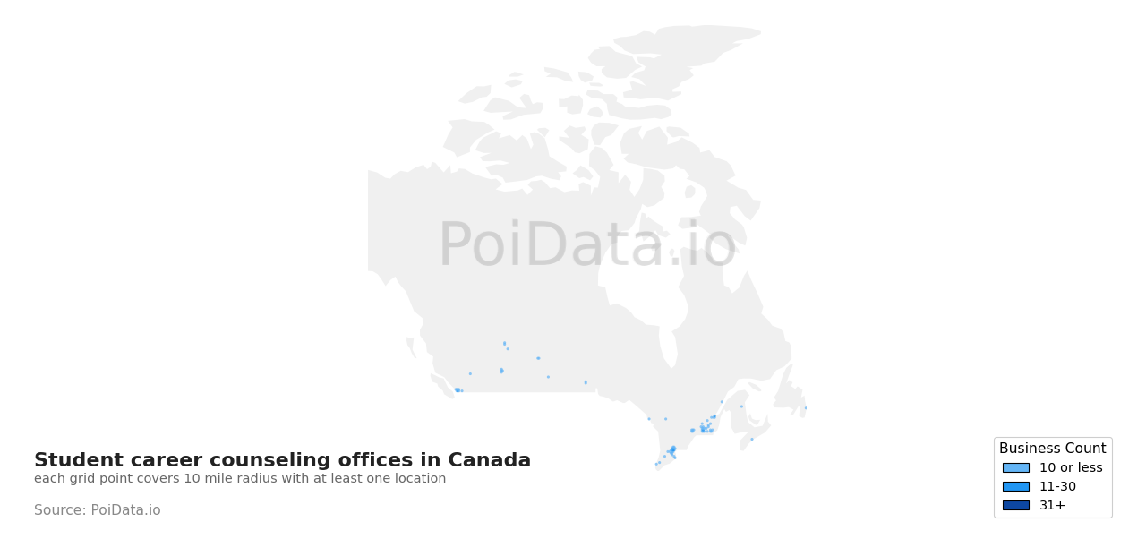 Student career counseling office density map for Ontario, Canada
