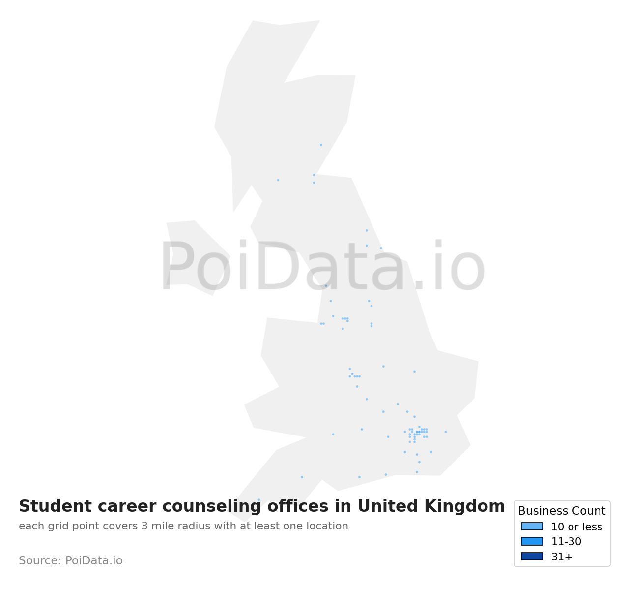 Student career counseling office density map for United Kingdom