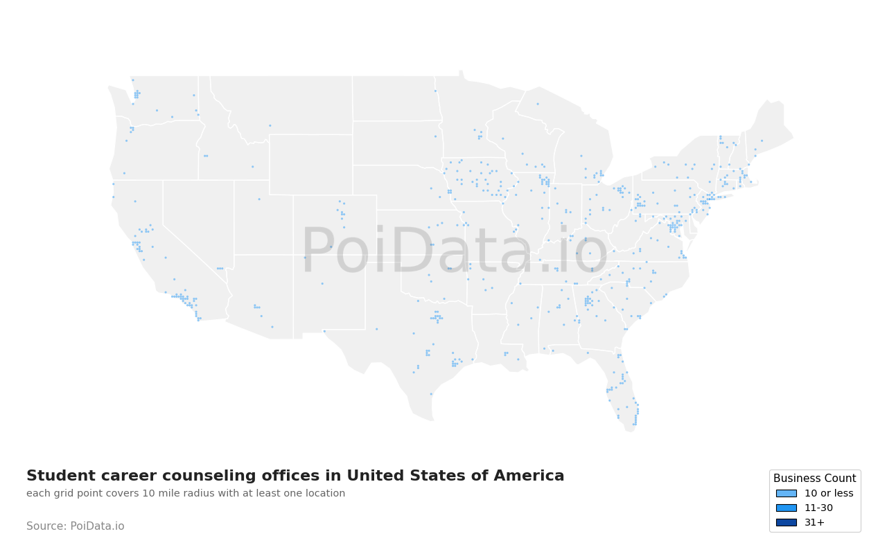 Student career counseling office density map for United States