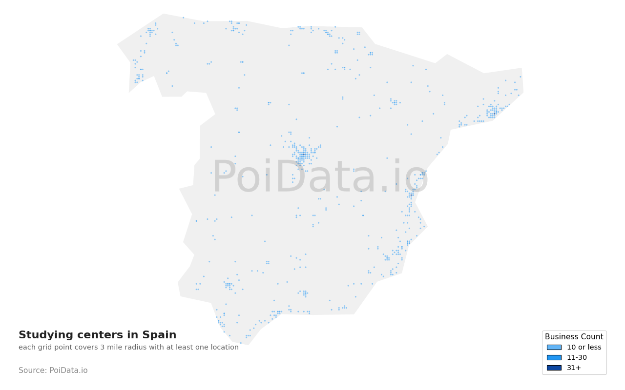 Studying center density map for Spain