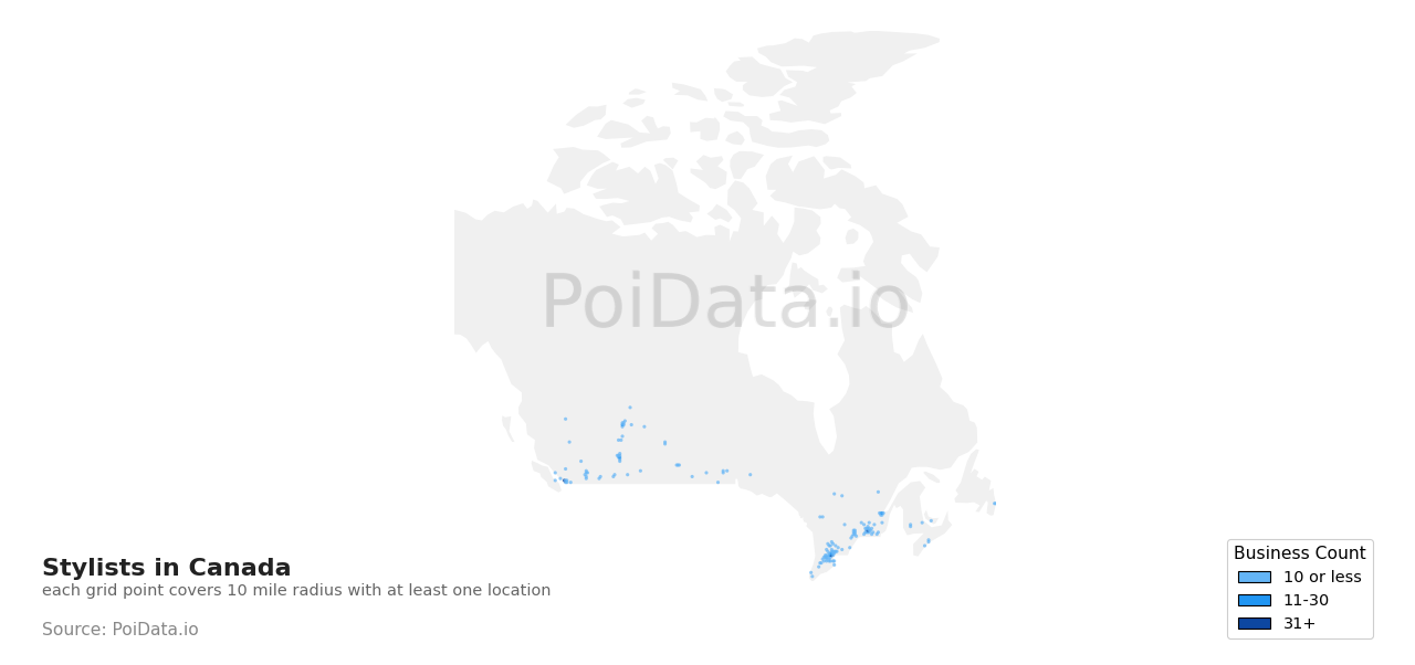 Stylist density map for Ontario, Canada