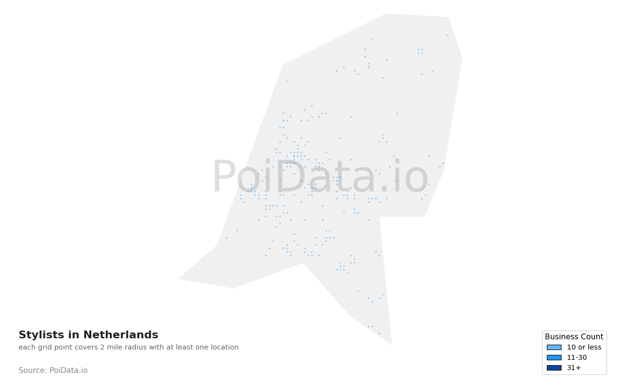 Stylist density map for Netherlands