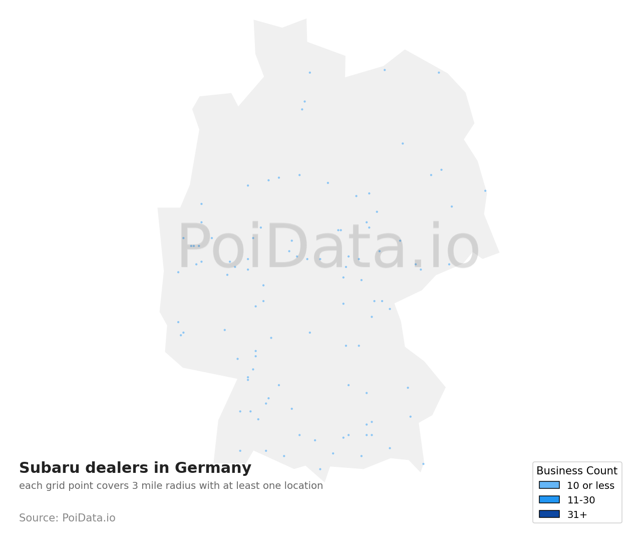 Subaru dealer density map for Germany