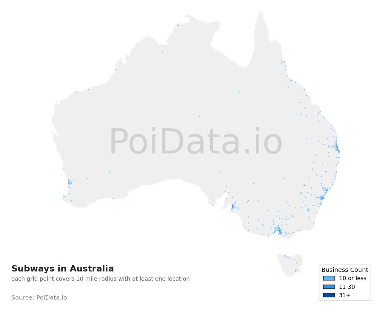 Subway density map for Australia