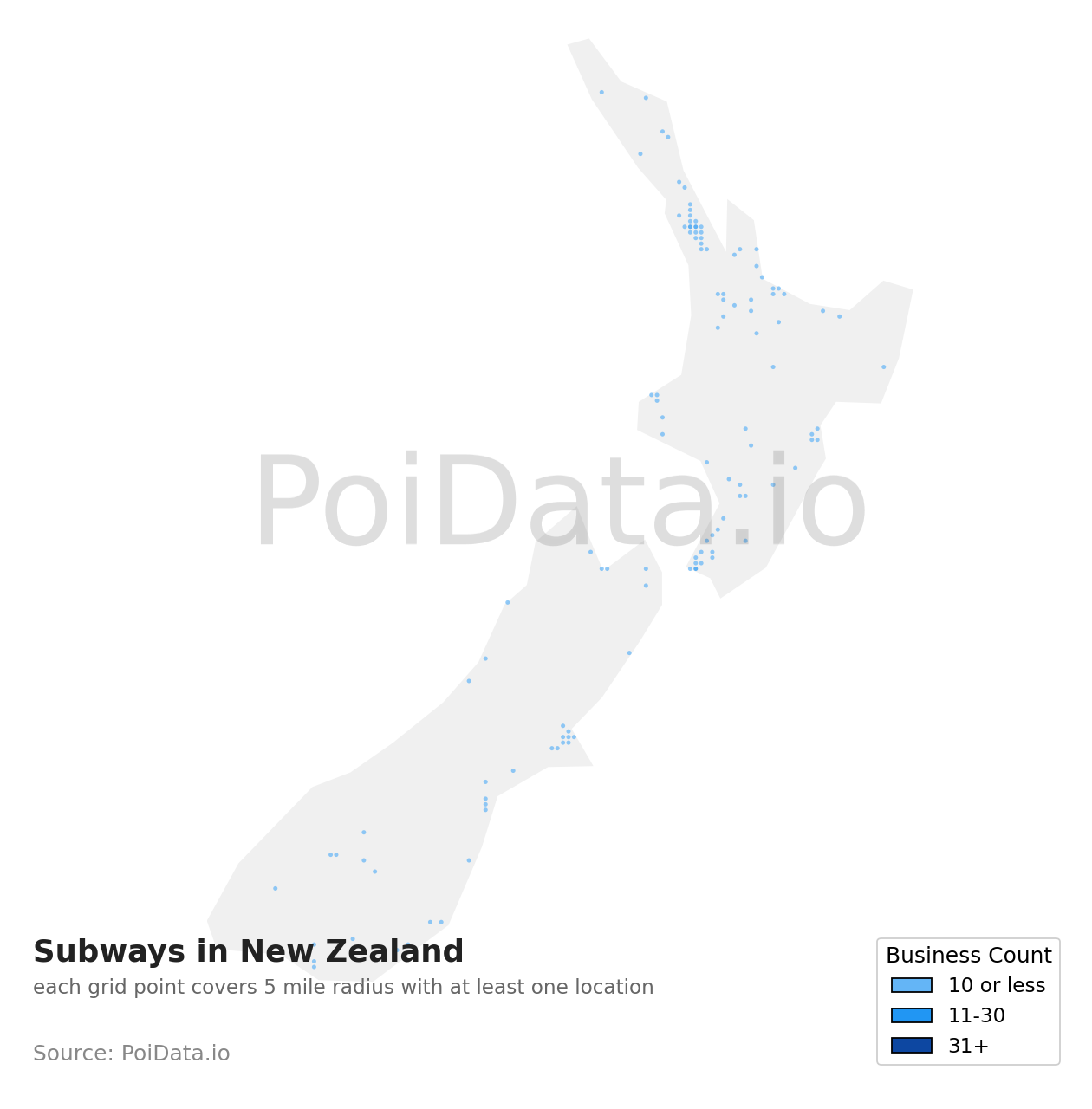 Subway density map for New Zealand