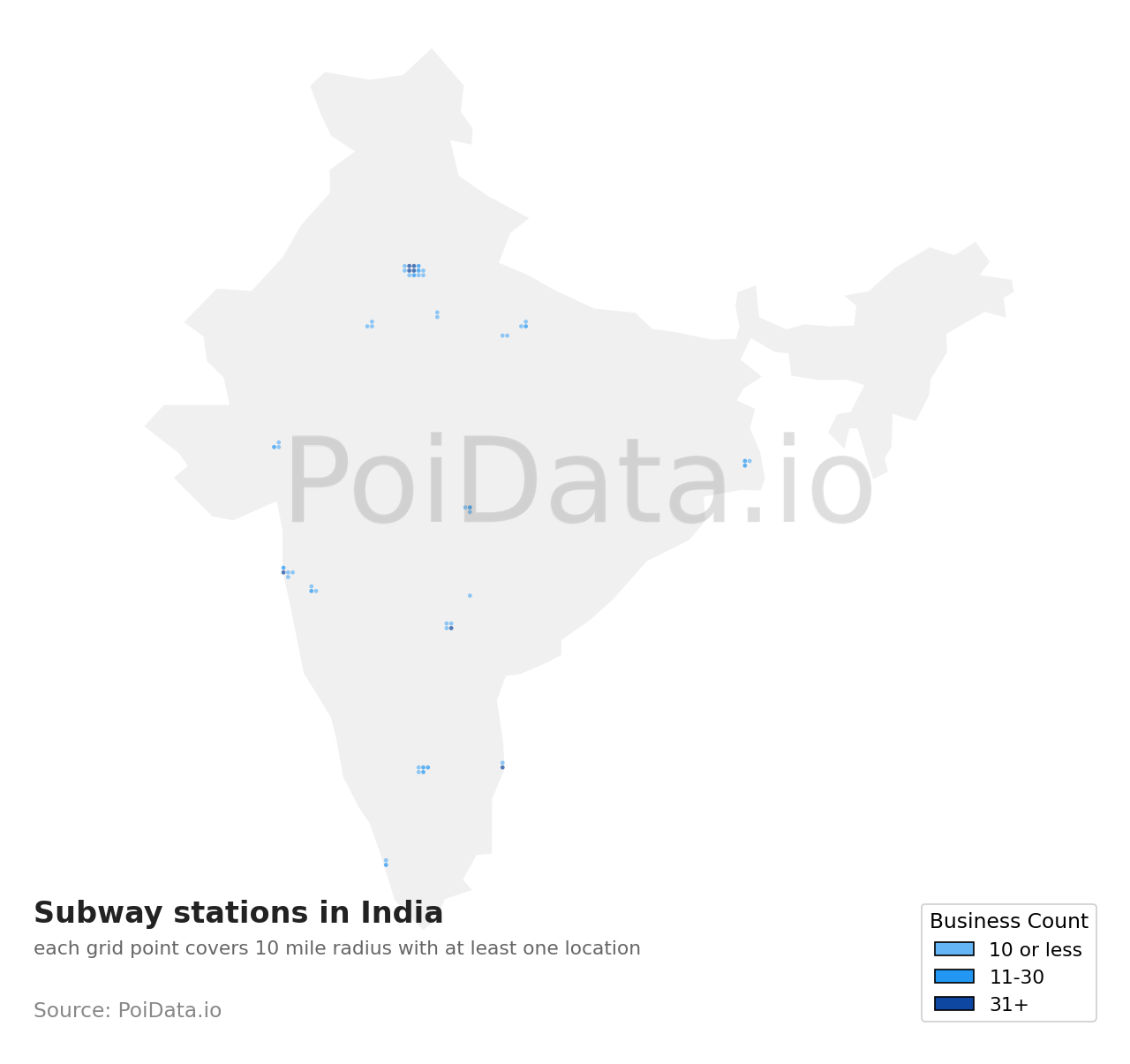Subway station density map for India