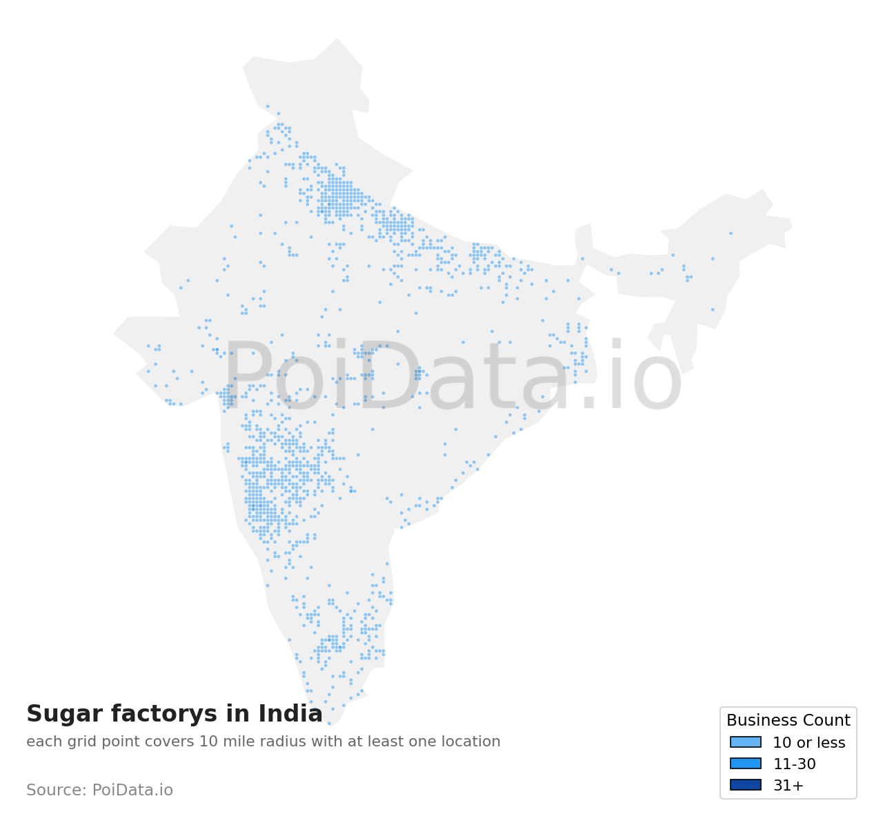 Sugar factory density map for India