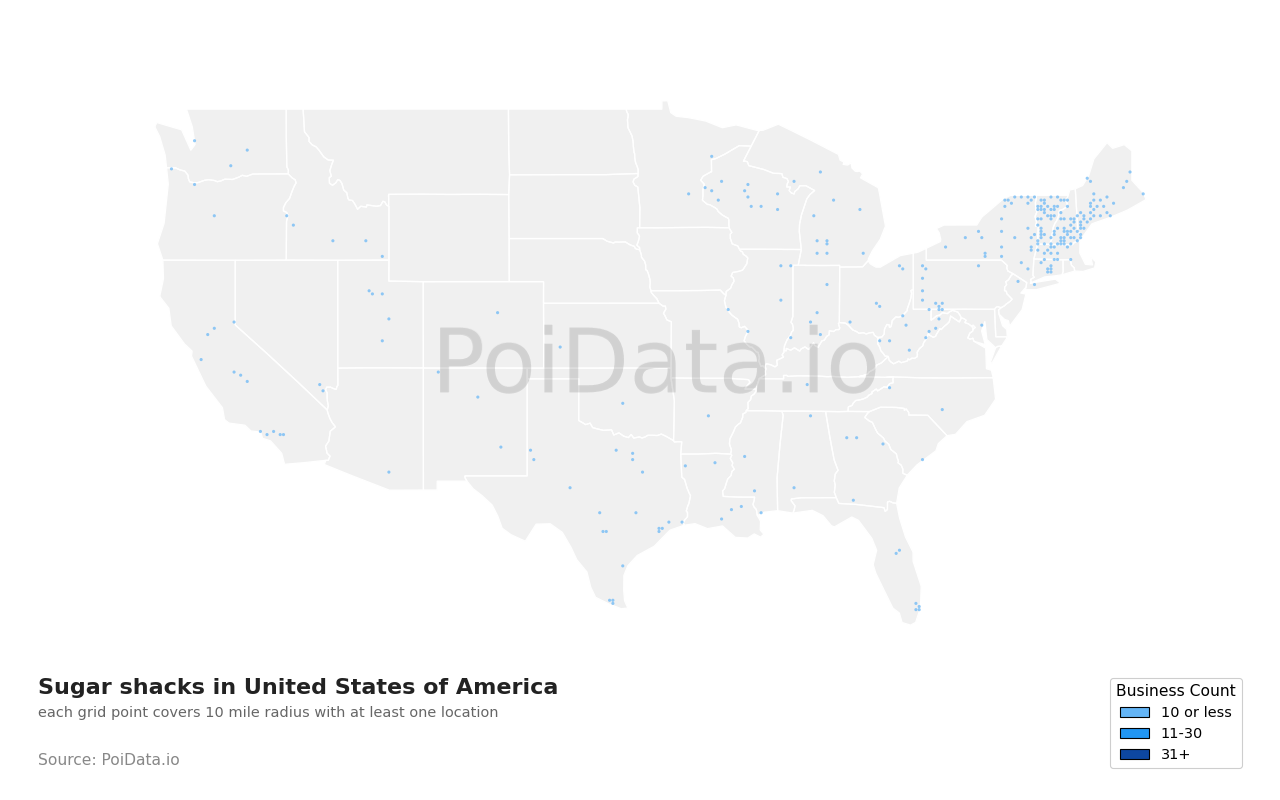Sugar shack density map for United States