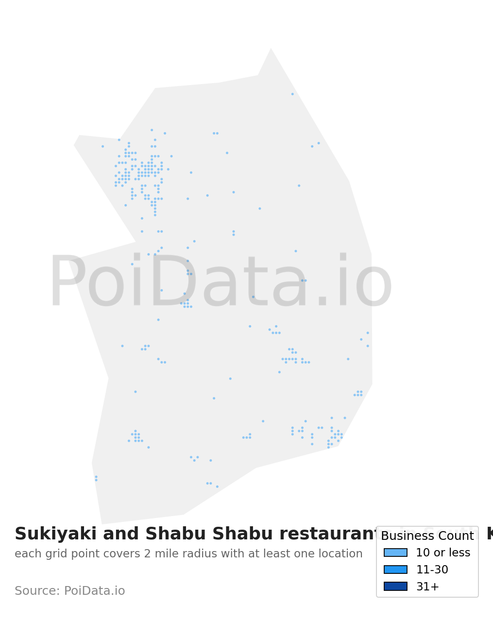 Sukiyaki and Shabu Shabu restaurant density map for South Korea