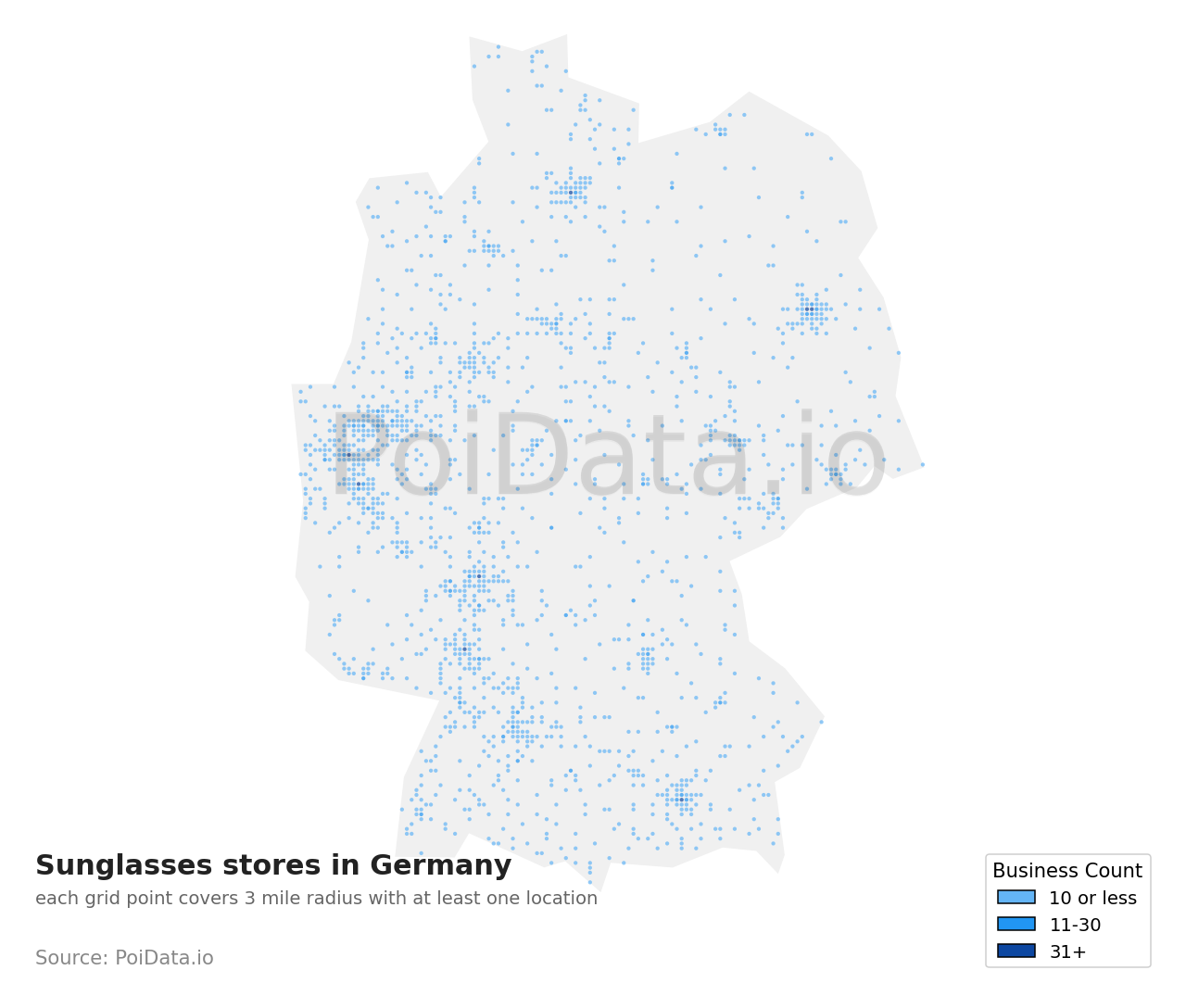 Sunglasses store density map for Germany