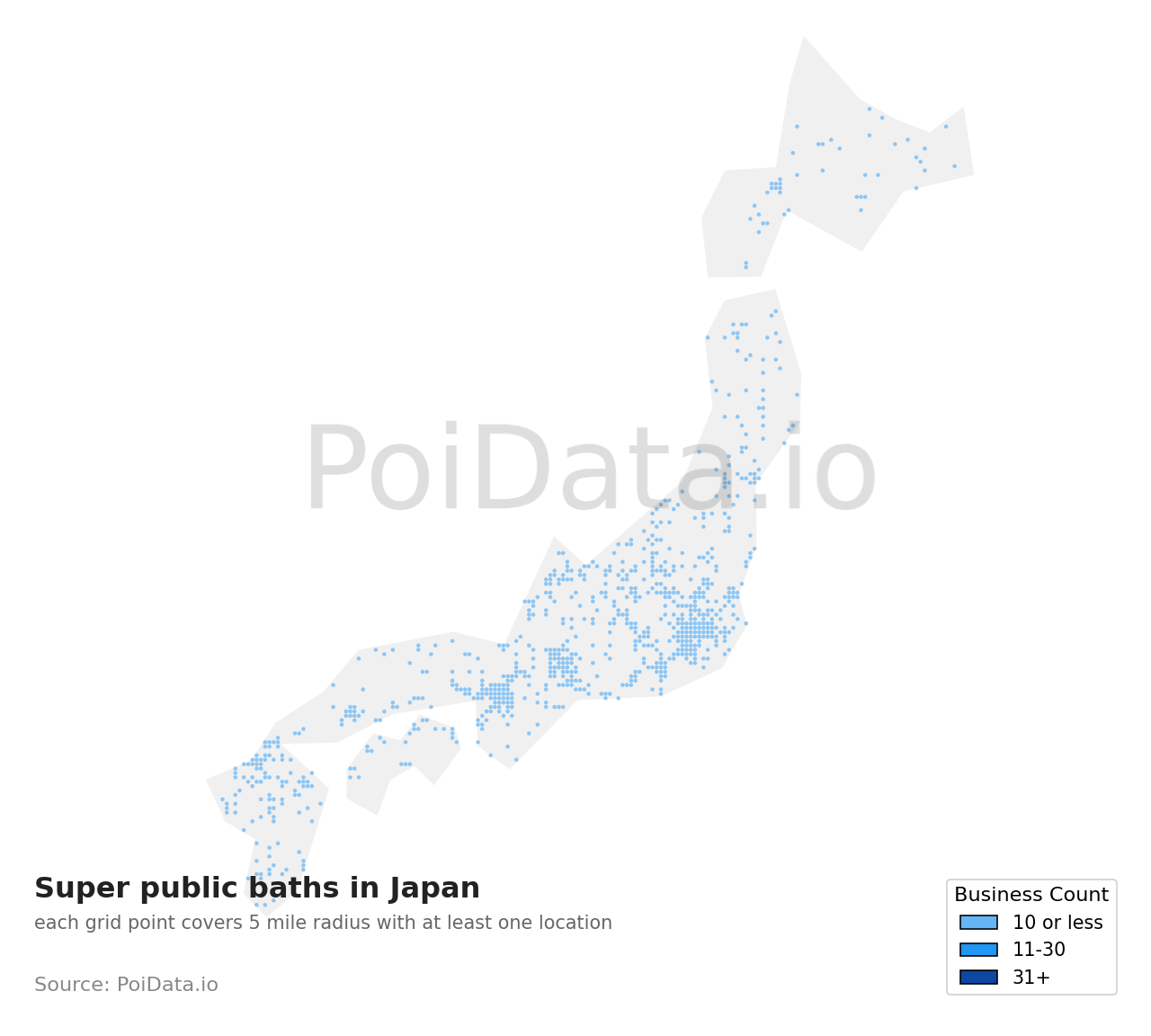 Super public bath density map for Japan