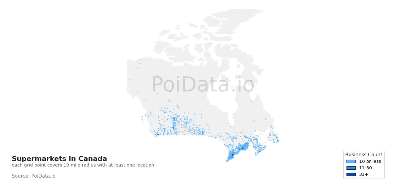 Supermarket density map for Canada