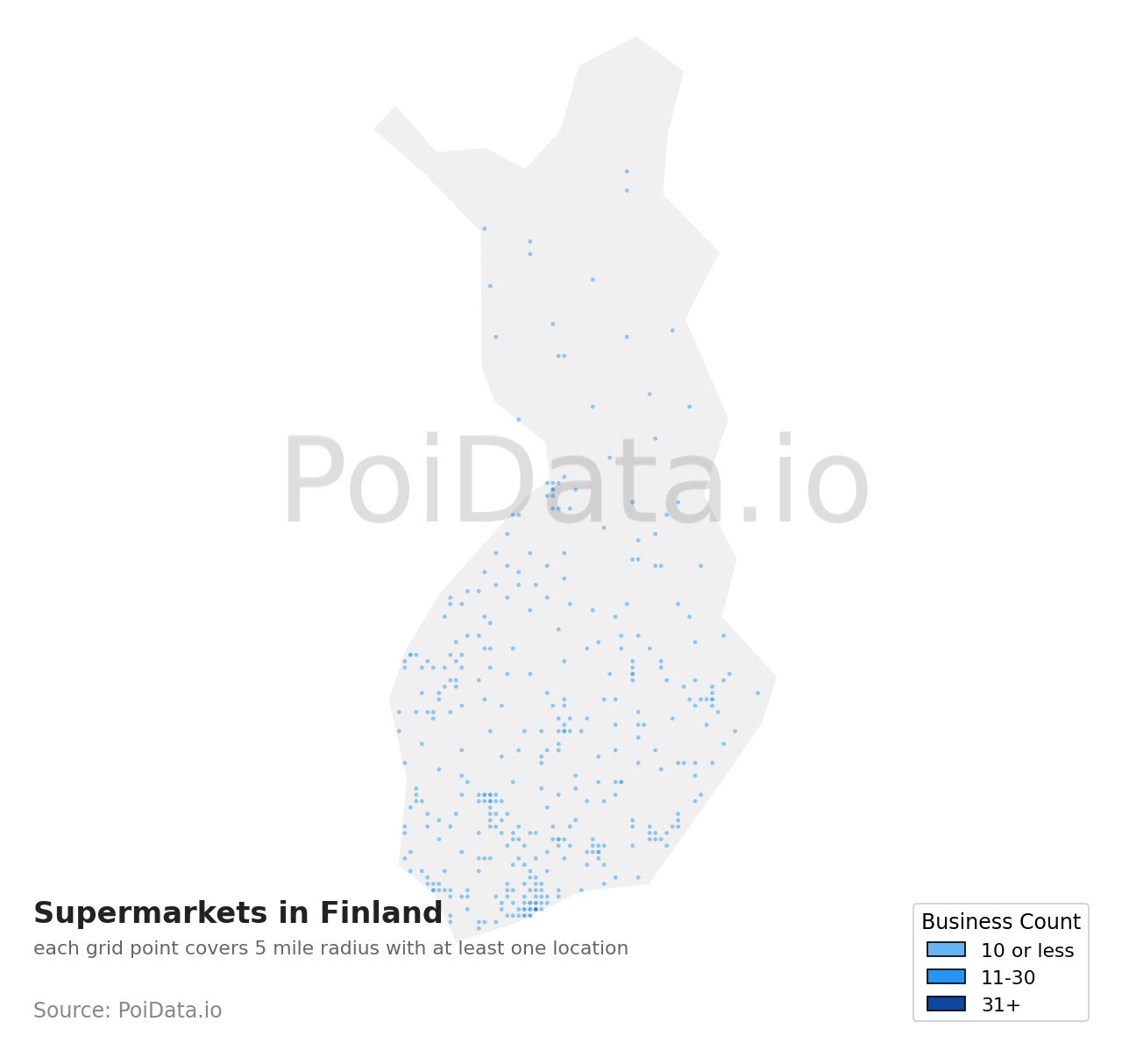 Supermarket density map for Finland