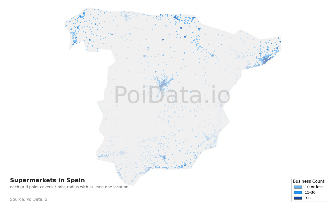 Supermarket density map for Spain