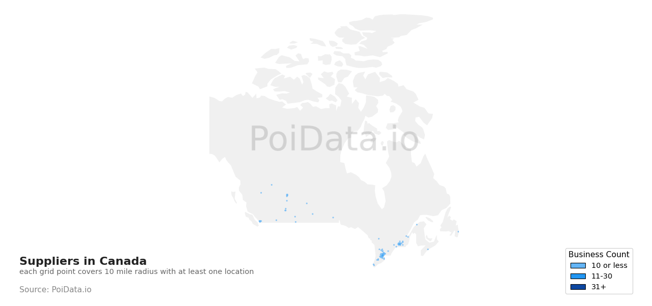 Suppliers density map for Newfoundland and Labrador, Canada