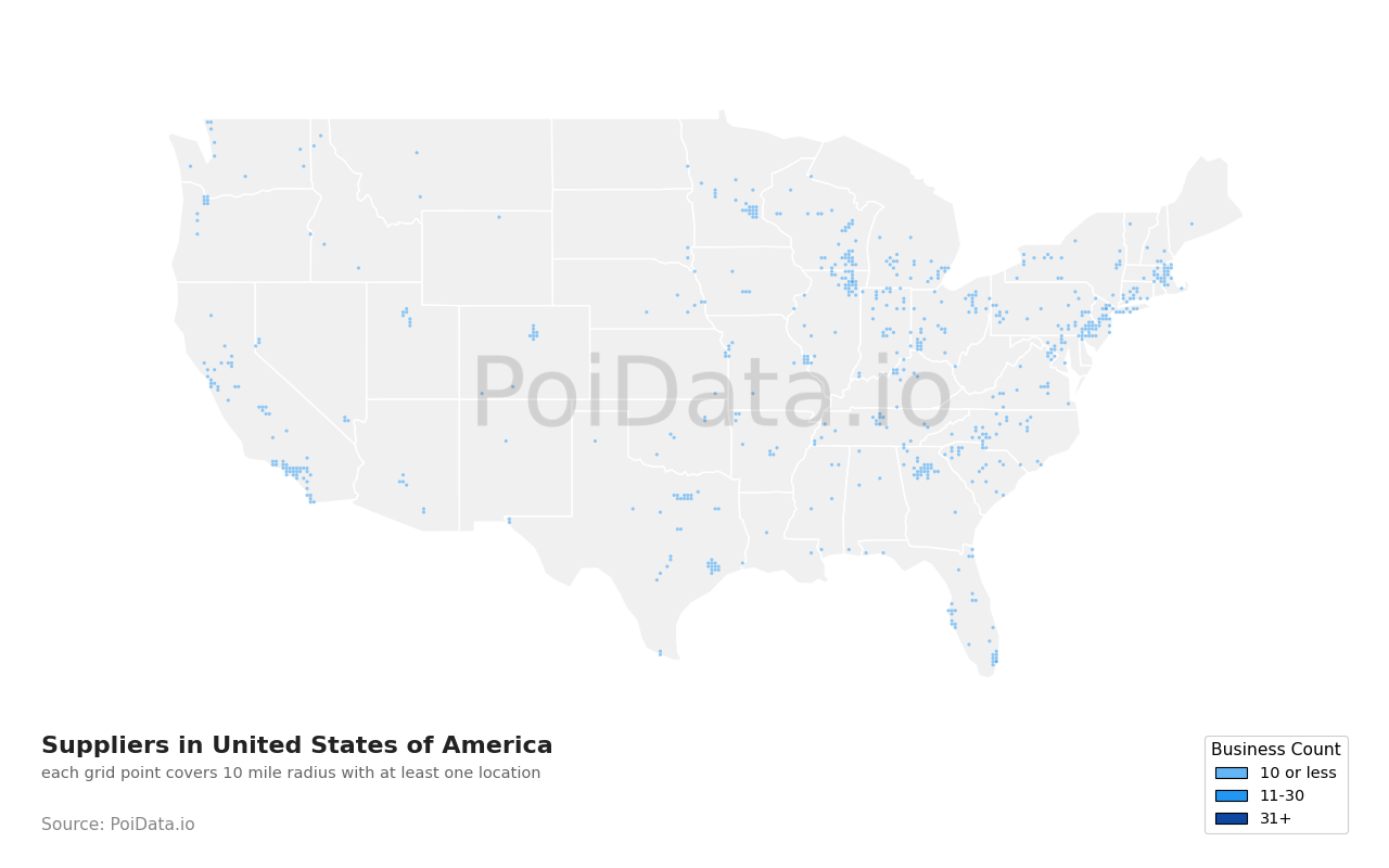 Suppliers density map for Arkansas, United States