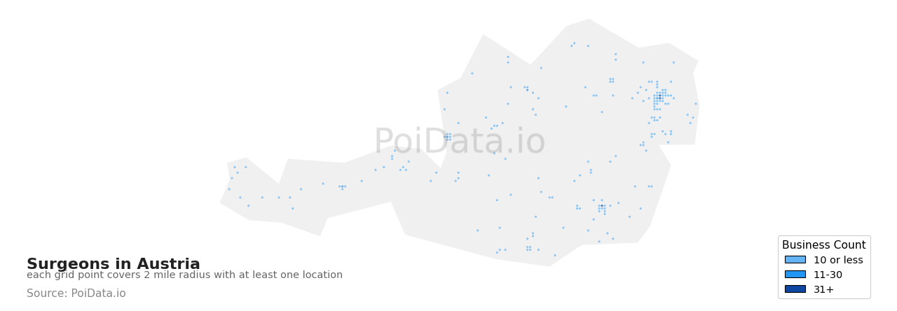 Surgeon density map for Austria