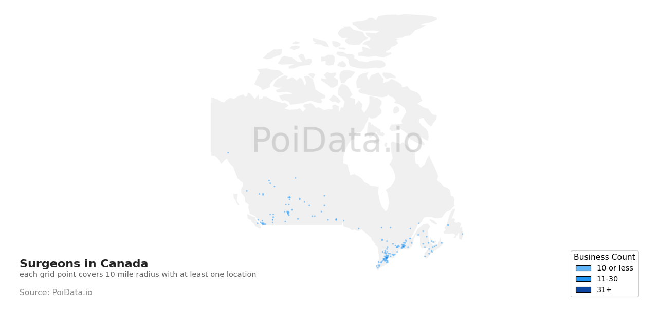 Surgeon density map for Canada