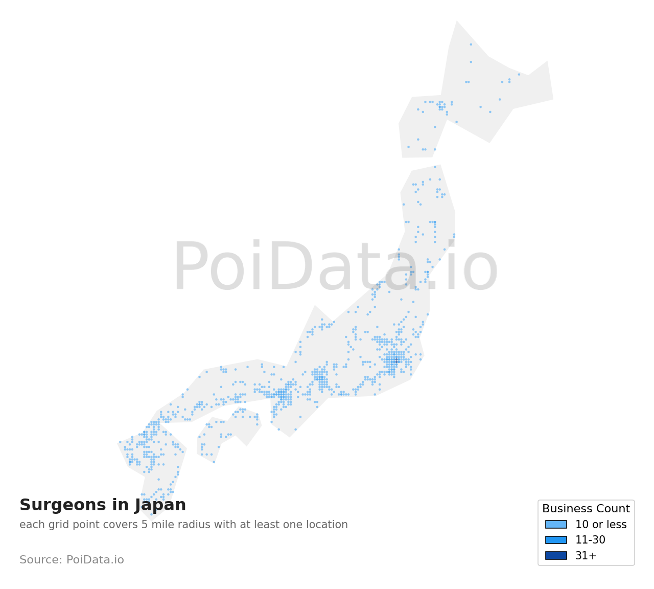 Surgeon density map for Japan